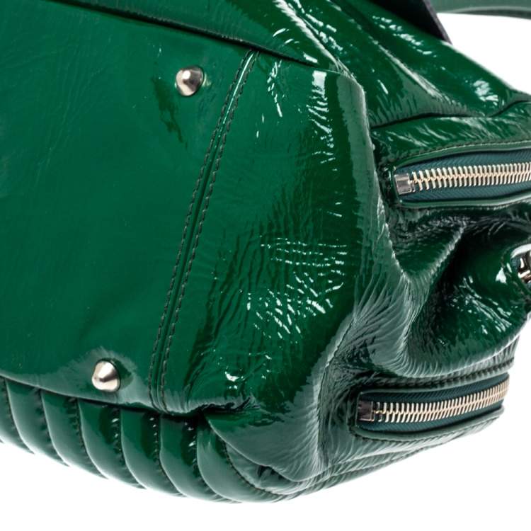 Pre Owned Chloe Green Patent Leather Double Zip Pocket Satchel