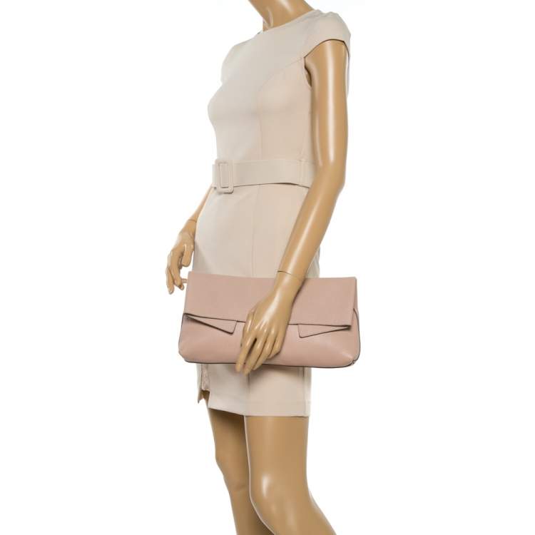 Pre Owned Chloe Powder Pink Grained Leather Drew Fold Over Clutch