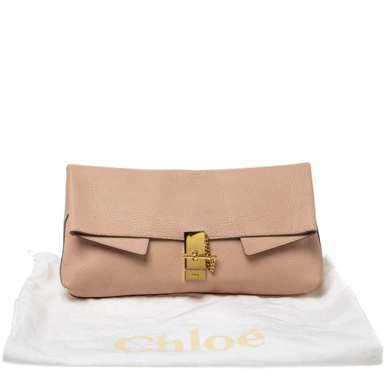 Pre Owned Chloe Powder Pink Grained Leather Drew Fold Over Clutch