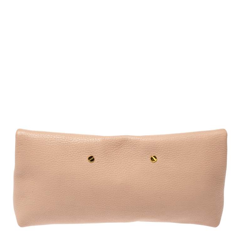 Pre Owned Chloe Powder Pink Grained Leather Drew Fold Over Clutch