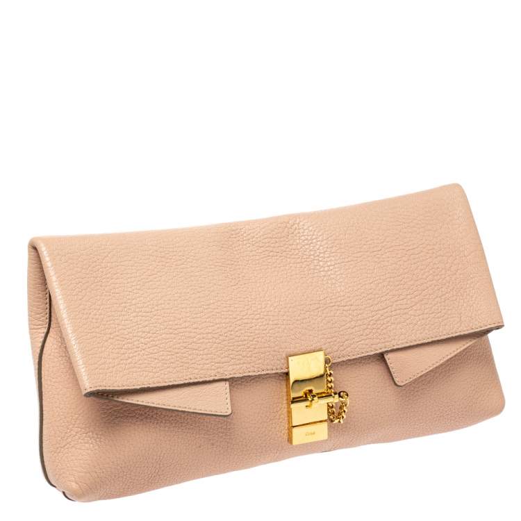 Pre Owned Chloe Powder Pink Grained Leather Drew Fold Over Clutch