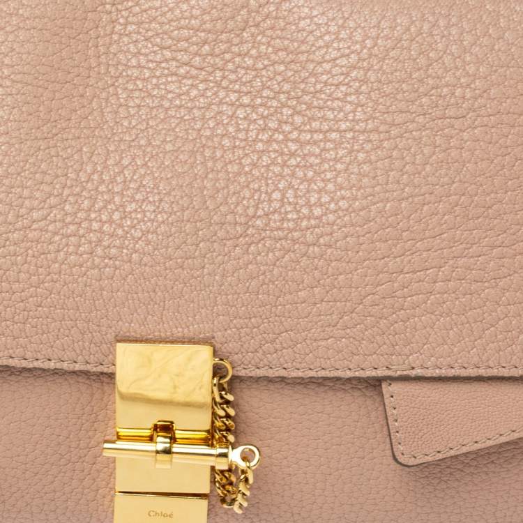 Pre Owned Chloe Powder Pink Grained Leather Drew Fold Over Clutch
