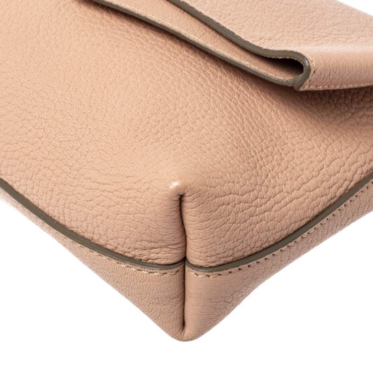 Pre Owned Chloe Powder Pink Grained Leather Drew Fold Over Clutch