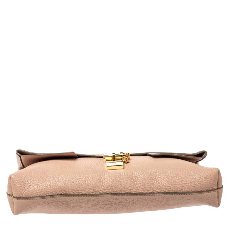 Pre Owned Chloe Powder Pink Grained Leather Drew Fold Over Clutch