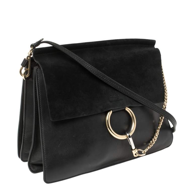 Pre Owned Chloe Black Leather and Suede Medium Faye Shoulder Bag