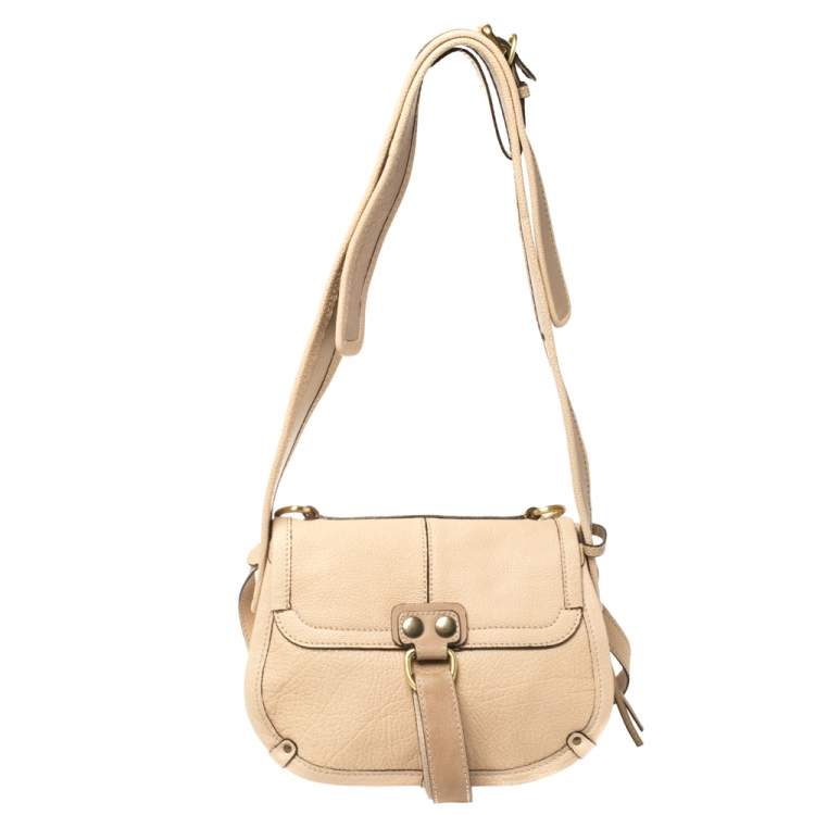 Pre Owned Chloe Beige Leather Flap Shoulder Bag