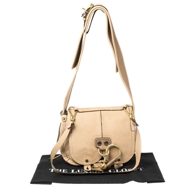 Pre Owned Chloe Beige Leather Flap Shoulder Bag