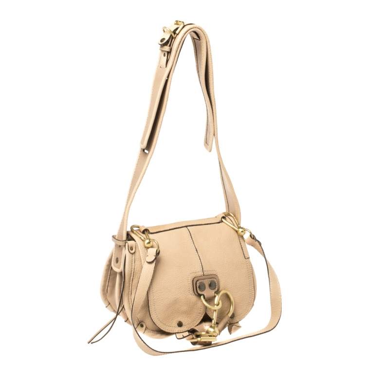 Pre Owned Chloe Beige Leather Flap Shoulder Bag