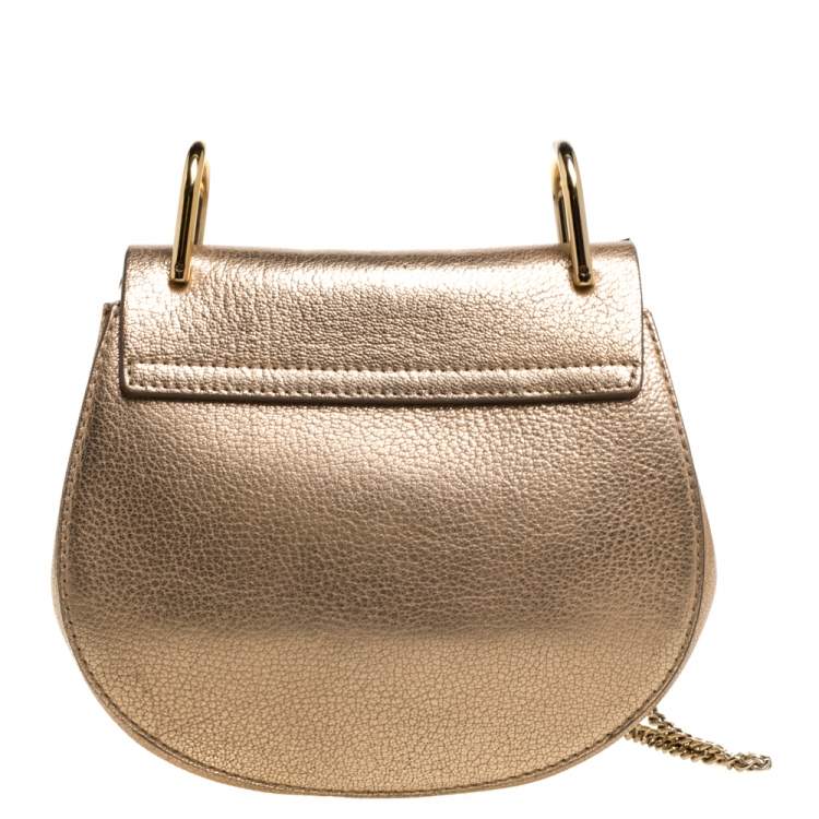 Pre Owned Chloé Metallic Gold Leather Small Drew Shoulder Bag