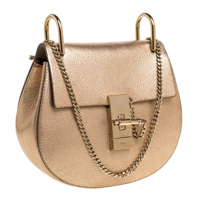 Pre Owned Chloé Metallic Gold Leather Small Drew Shoulder Bag