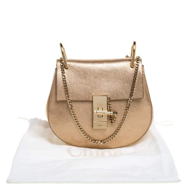 Pre Owned Chloé Metallic Gold Leather Small Drew Shoulder Bag