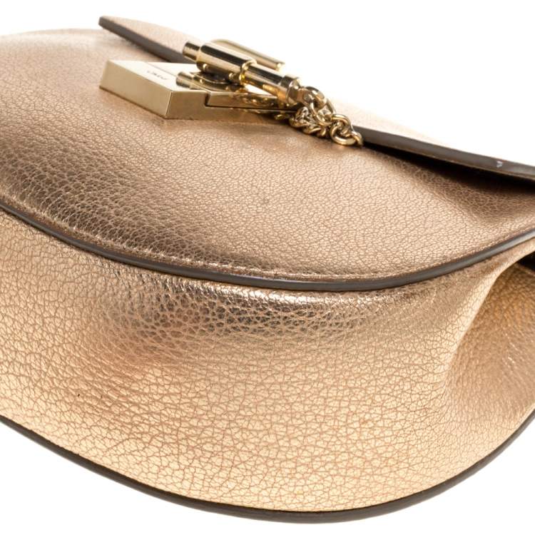 Pre Owned Chloé Metallic Gold Leather Small Drew Shoulder Bag