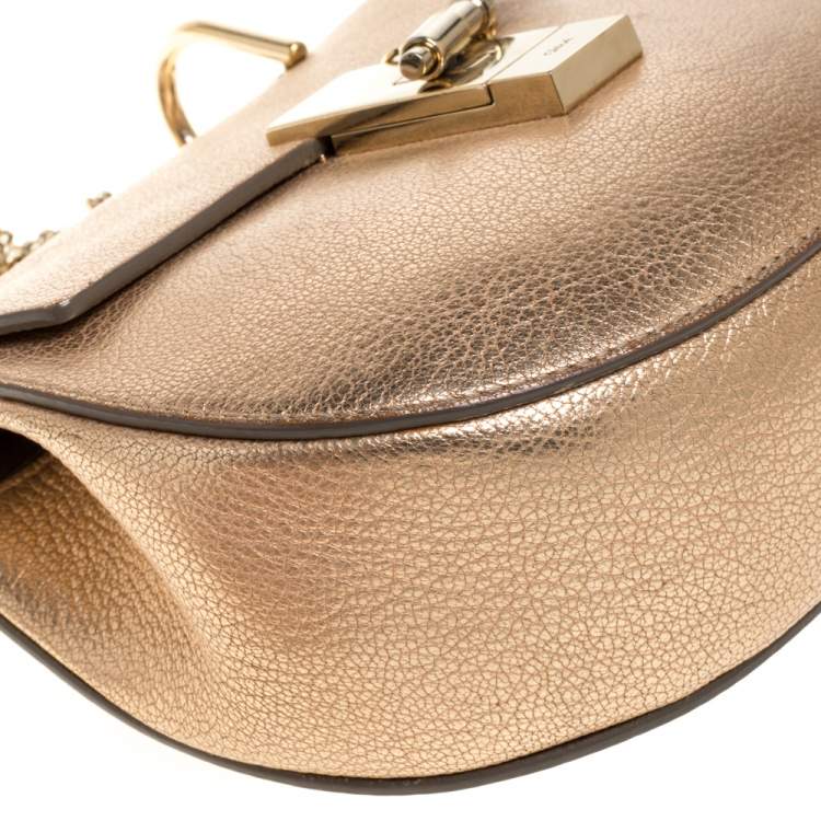 Pre Owned Chloé Metallic Gold Leather Small Drew Shoulder Bag