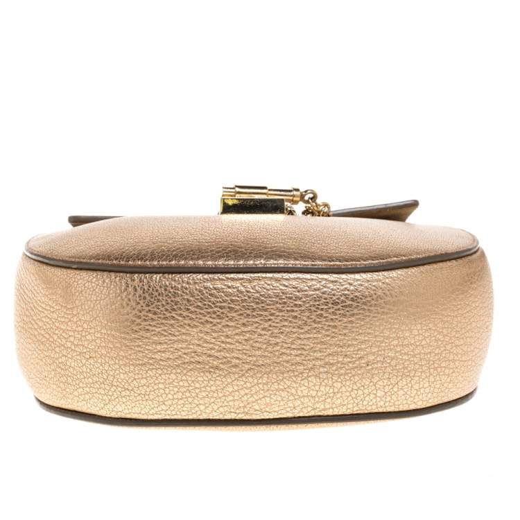 Pre Owned Chloé Metallic Gold Leather Small Drew Shoulder Bag