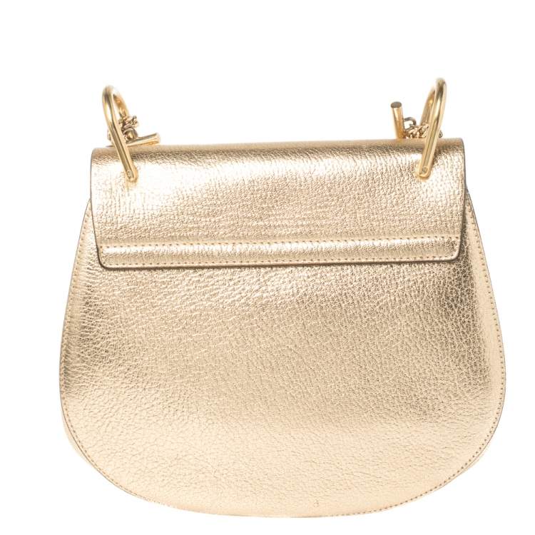 Pre Owned Chloe Metallic Gold Leather Medium Drew Shoulder Bag