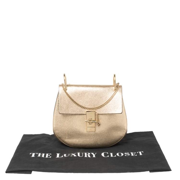 Pre Owned Chloe Metallic Gold Leather Medium Drew Shoulder Bag