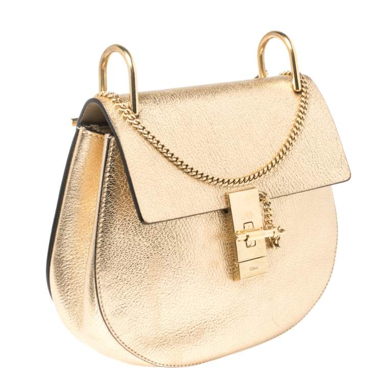 Pre Owned Chloe Metallic Gold Leather Medium Drew Shoulder Bag