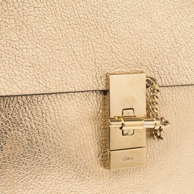Pre Owned Chloe Metallic Gold Leather Medium Drew Shoulder Bag