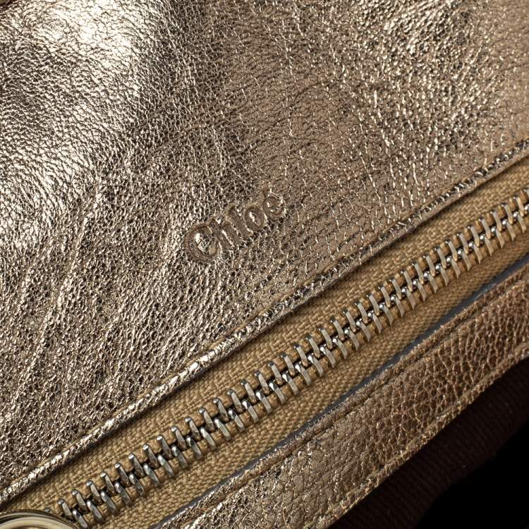 Pre Owned Chloe Gold Textured Leather Heloise Satchel