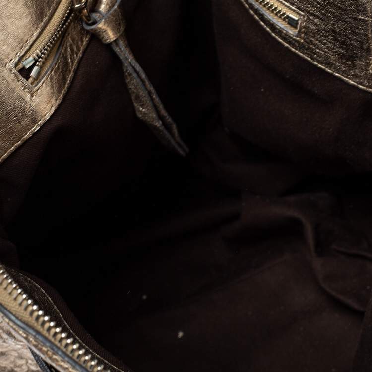 Pre Owned Chloe Gold Textured Leather Heloise Satchel