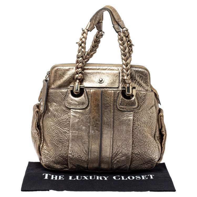 Pre Owned Chloe Gold Textured Leather Heloise Satchel