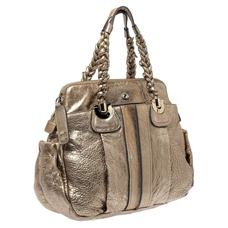 Pre Owned Chloe Gold Textured Leather Heloise Satchel