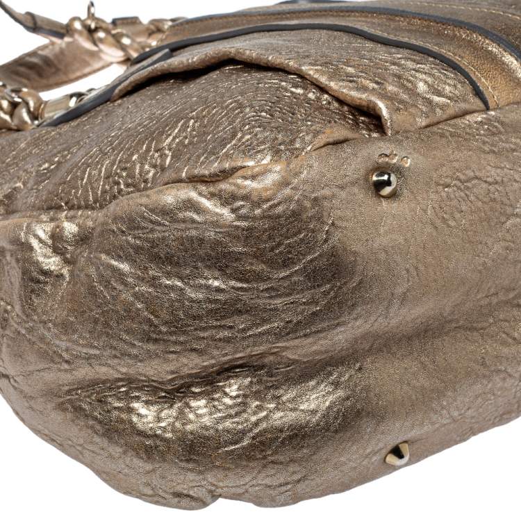Pre Owned Chloe Gold Textured Leather Heloise Satchel