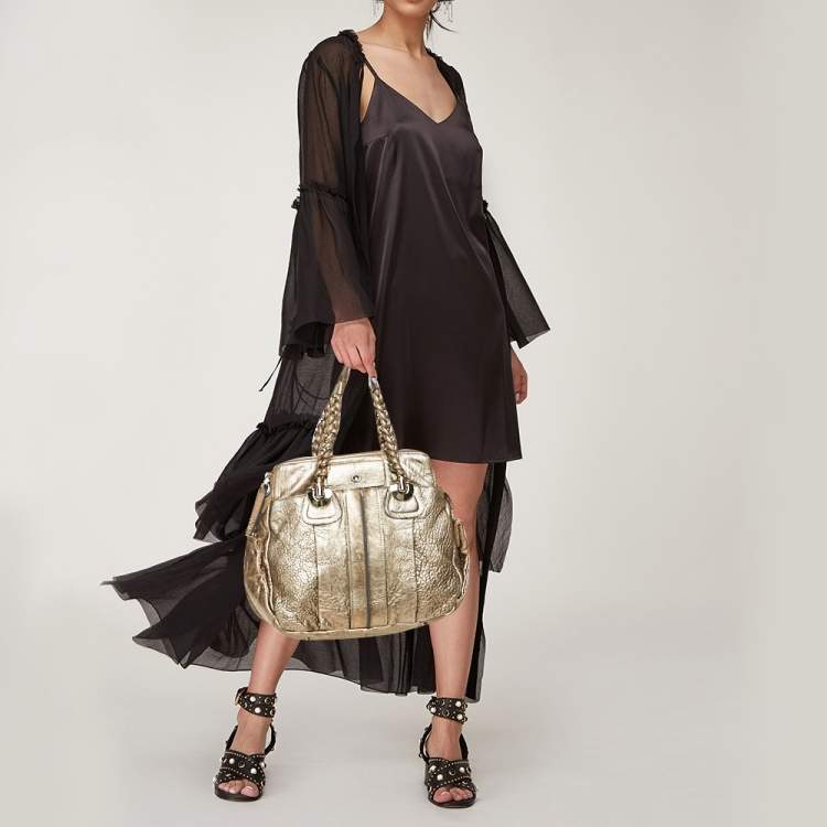 Pre Owned Chloe Gold Textured Leather Heloise Satchel