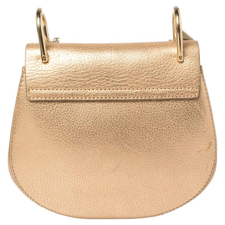 Pre Owned Chloe Metallic Rose Gold Leather Small Drew Shoulder Bag