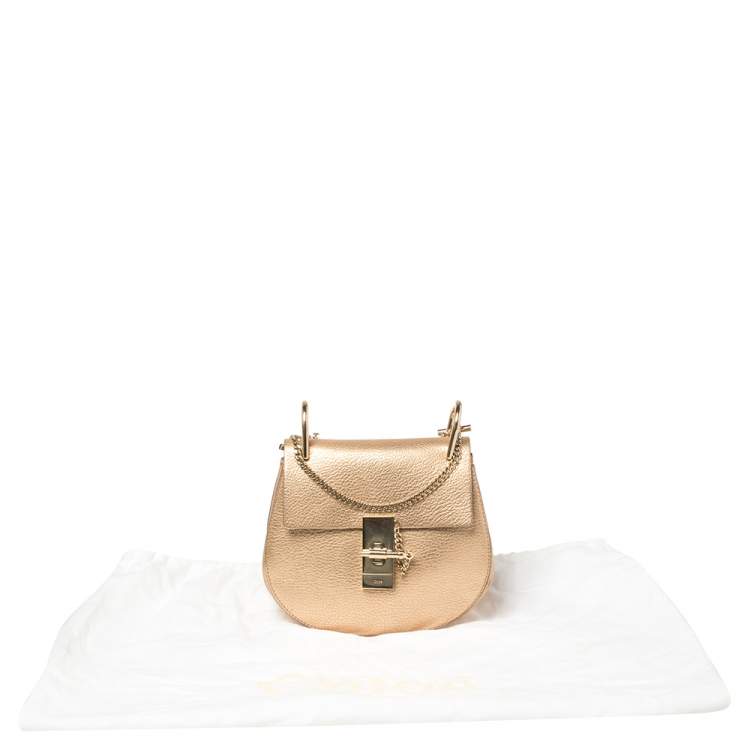 Pre Owned Chloe Metallic Rose Gold Leather Small Drew Shoulder Bag