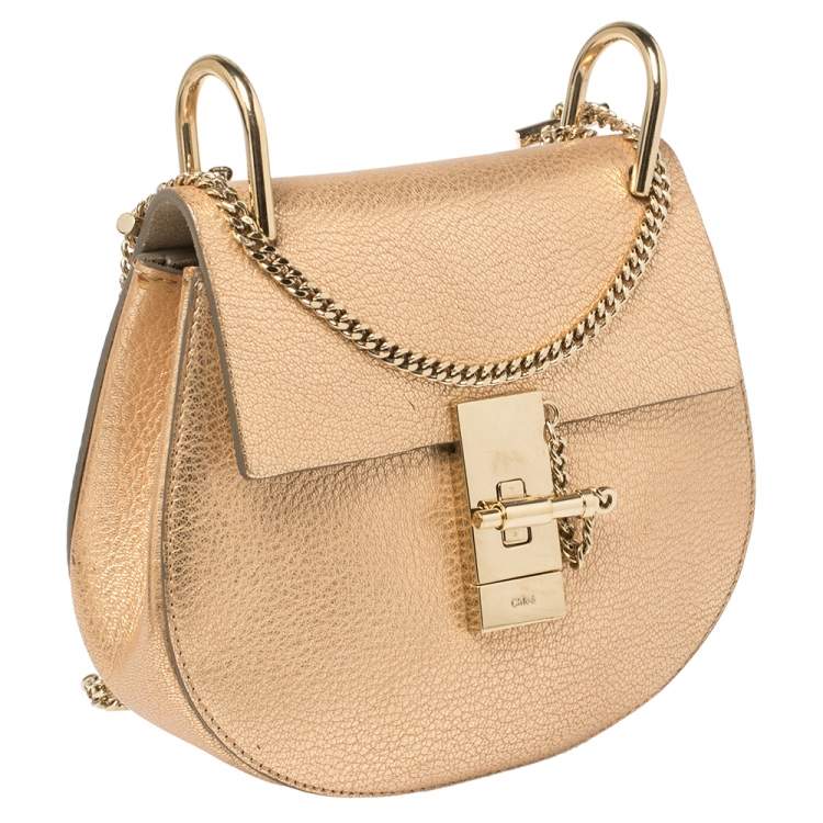 Pre Owned Chloe Metallic Rose Gold Leather Small Drew Shoulder Bag