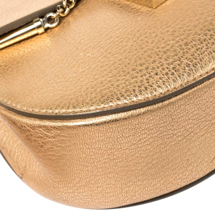 Pre Owned Chloe Metallic Rose Gold Leather Small Drew Shoulder Bag