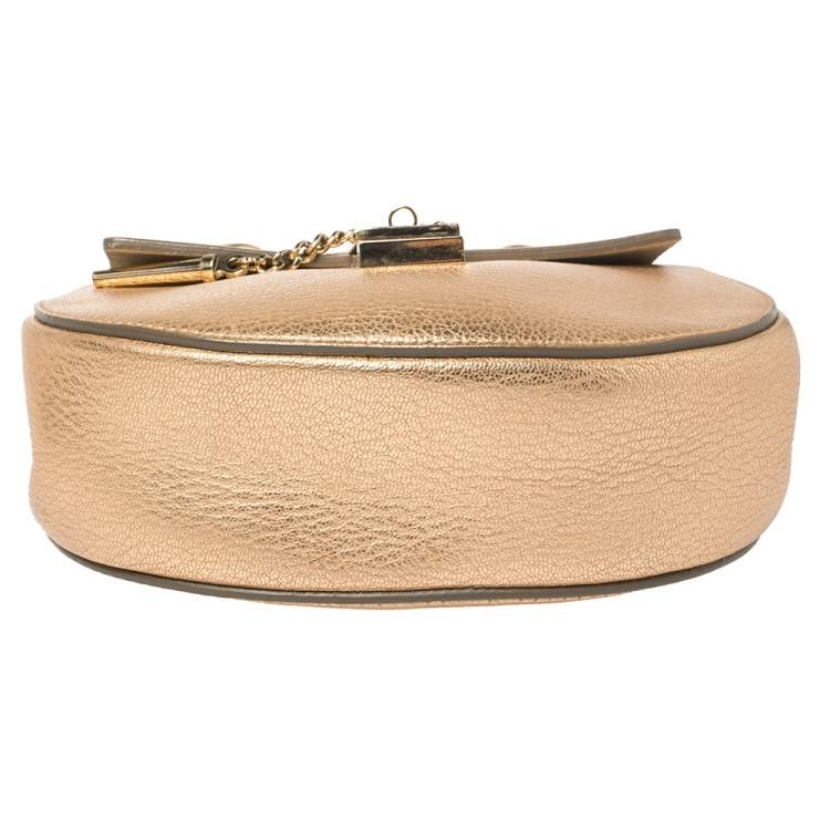 Pre Owned Chloe Metallic Rose Gold Leather Small Drew Shoulder Bag