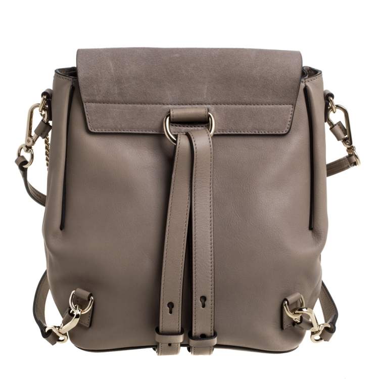 Pre Owned Chloe Grey Leather and Suede Medium Faye Backpack