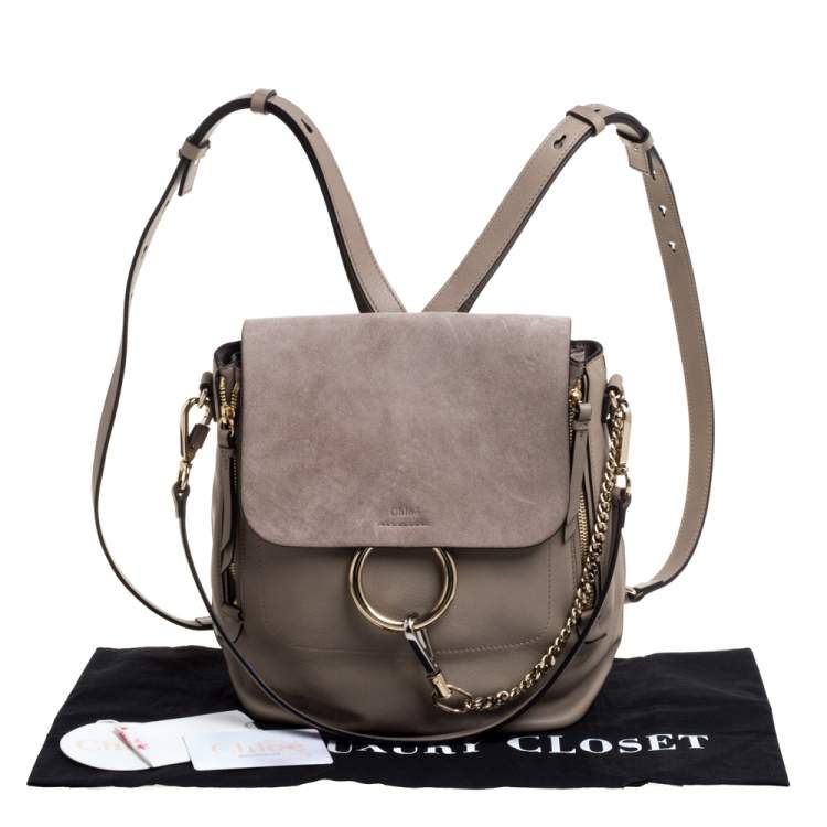 Pre Owned Chloe Grey Leather and Suede Medium Faye Backpack