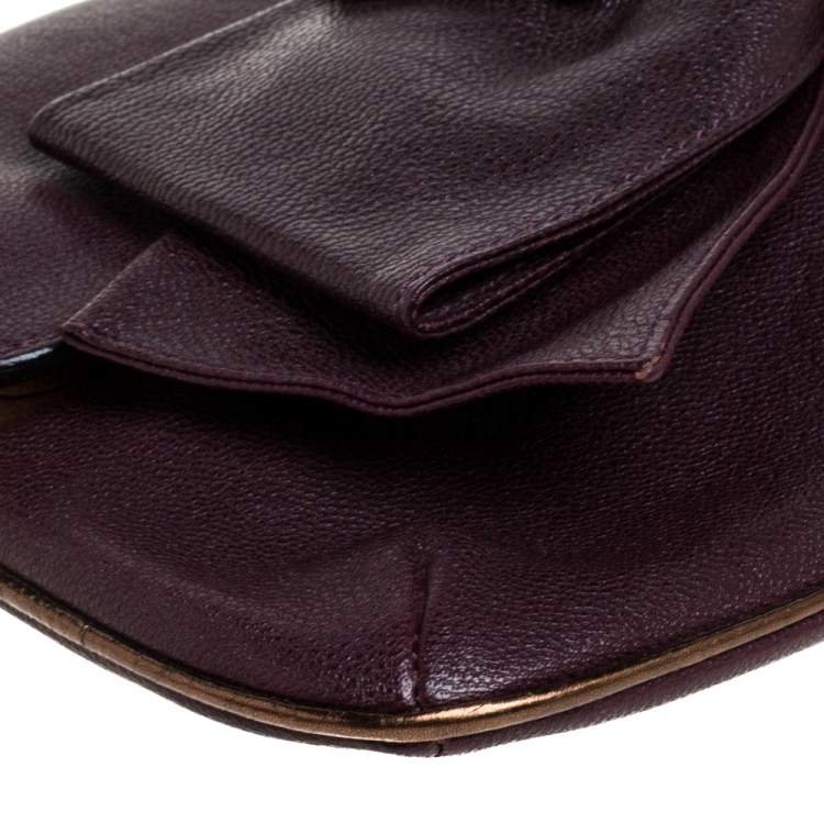 Pre Owned Chloe Burgundy Leather Bow Crystal Embellished Clutch