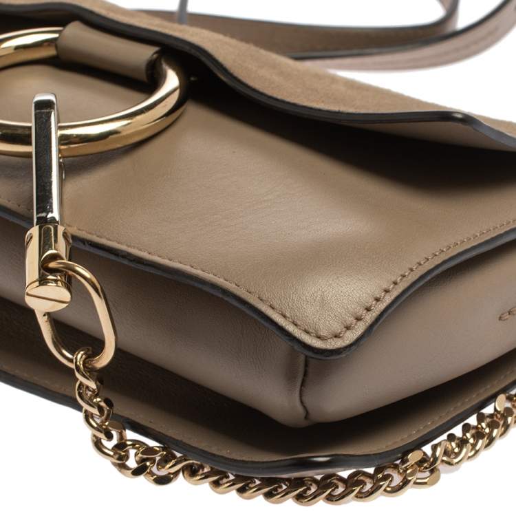 Pre Owned Chloe Dark Beige Leather and Suede Faye Shoulder Bag
