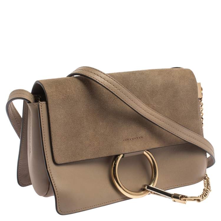 Pre Owned Chloe Dark Beige Leather and Suede Faye Shoulder Bag