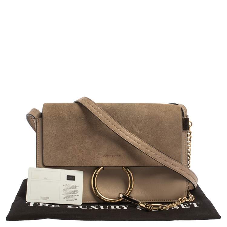 Pre Owned Chloe Dark Beige Leather and Suede Faye Shoulder Bag