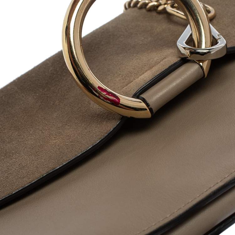 Pre Owned Chloe Dark Beige Leather and Suede Faye Shoulder Bag