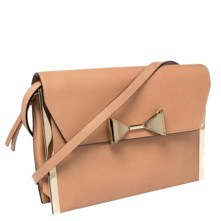 Pre Owned Chloe Peach Leather Rachel Bow Crossbody Bag