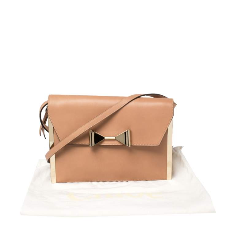 Pre Owned Chloe Peach Leather Rachel Bow Crossbody Bag