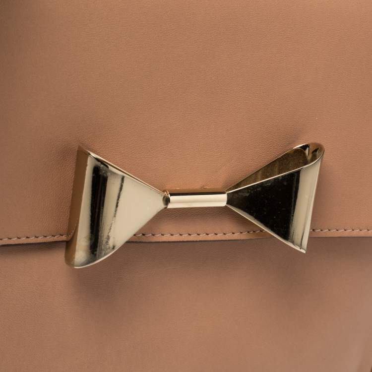 Pre Owned Chloe Peach Leather Rachel Bow Crossbody Bag