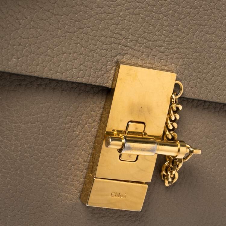 Pre Owned Chloe Dark Beige Leather Small Drew Shoulder Bag