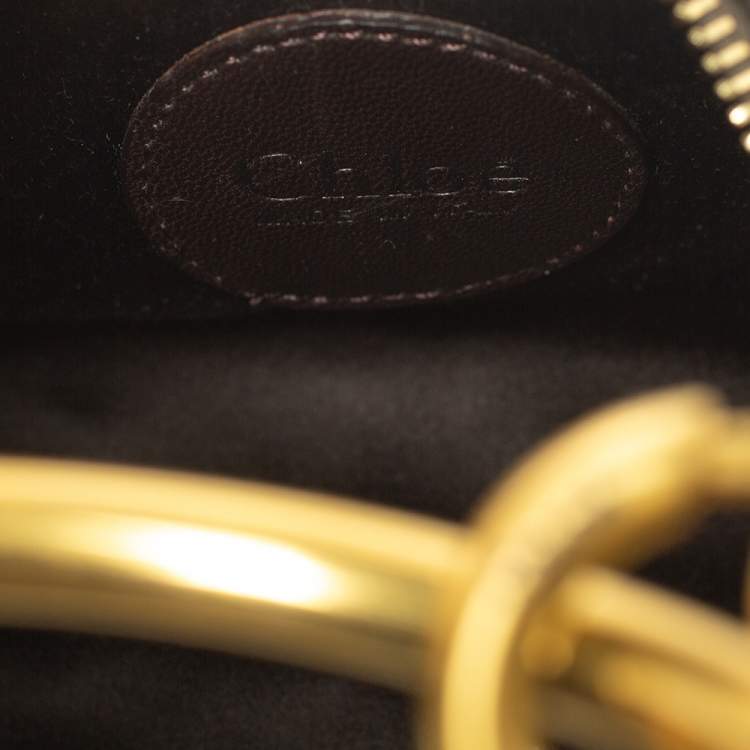 Pre Owned Chloe Dark Brown Beaded Satin Ring Handle Hobo