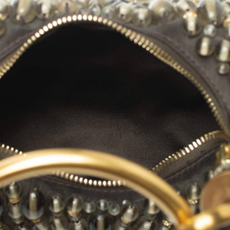 Pre Owned Chloe Dark Brown Beaded Satin Ring Handle Hobo