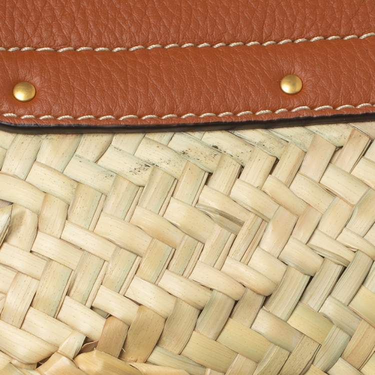 Pre Owned Chloe Beige/Tan Braided Raffia and Leather Small Marcie Basket Bag 