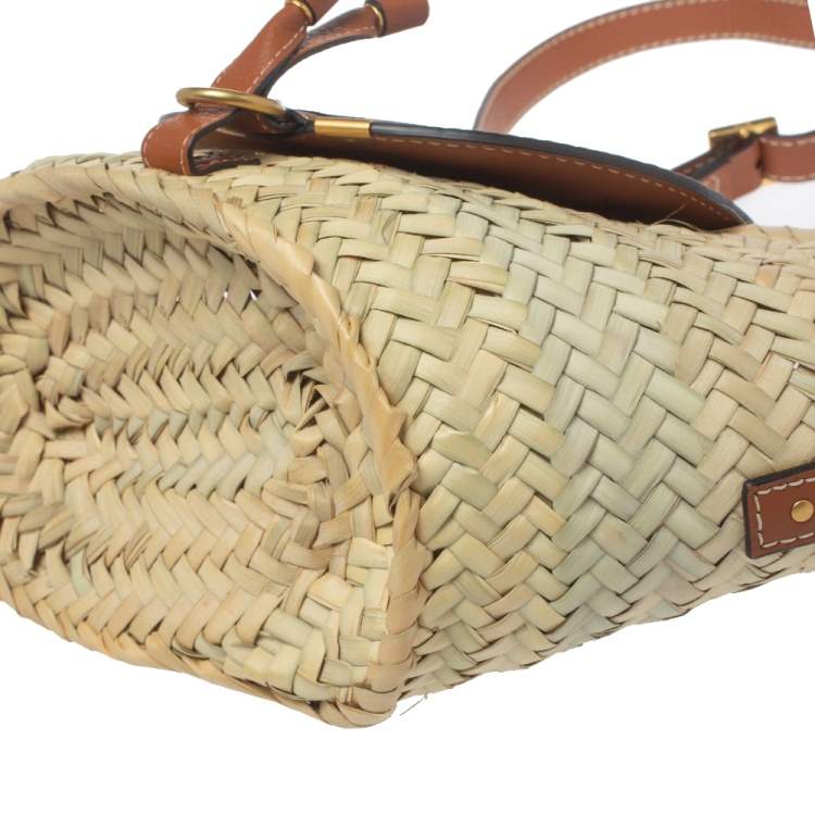 Pre Owned Chloe Beige/Tan Braided Raffia and Leather Small Marcie Basket Bag 