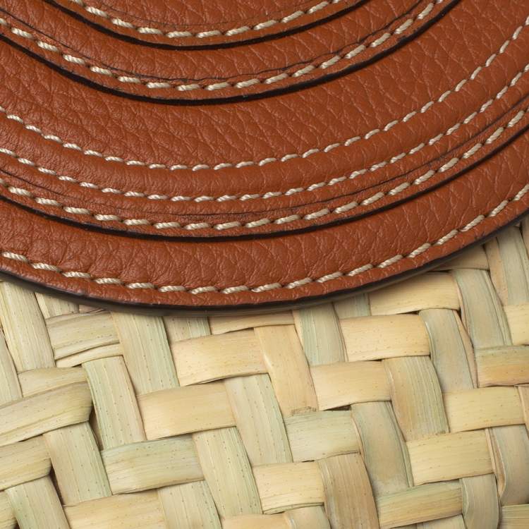 Pre Owned Chloe Beige/Tan Braided Raffia and Leather Small Marcie Basket Bag 