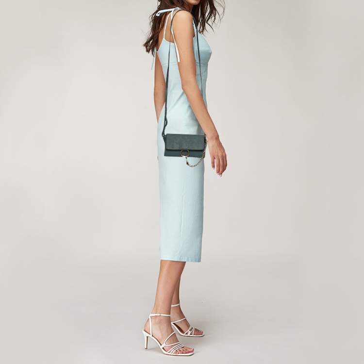 Pre Owned Chloe Blue Leather and Suede Mini Faye Crossbody Bag